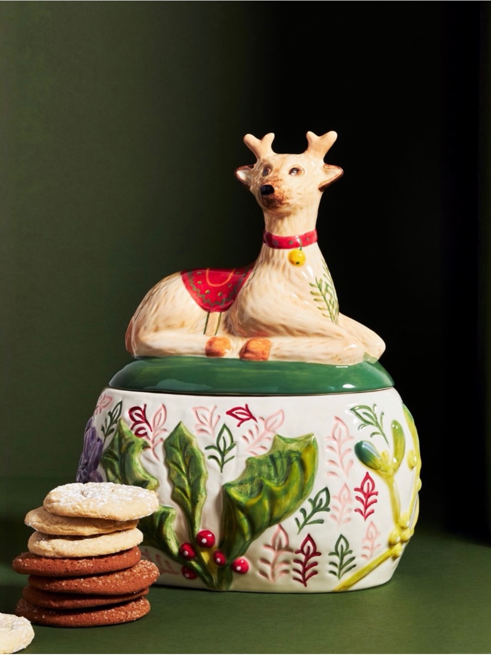 Anthropologie Nathalie Lete Reindeer Cookie Jar Holiday Stoneware NWT OS